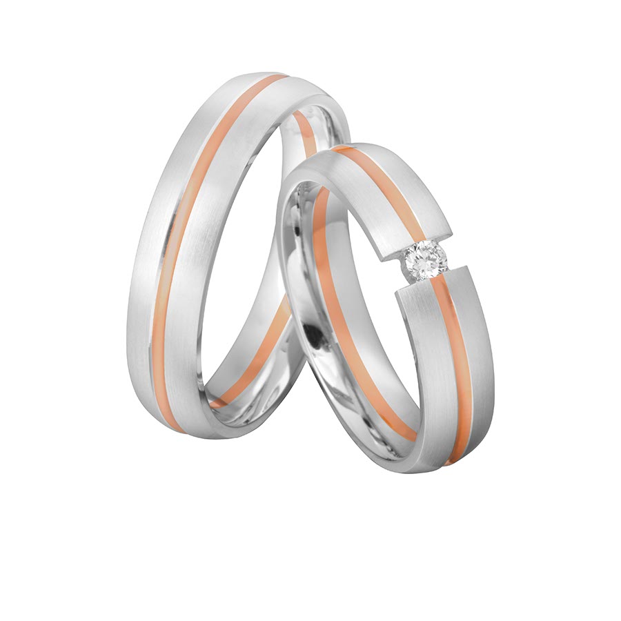 Trauringe / Eheringe 925 Silber, 585 Rotgold 513201-50